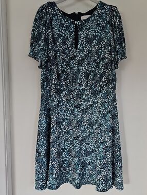 LOFT Teal and Navy Floral Mini Dress